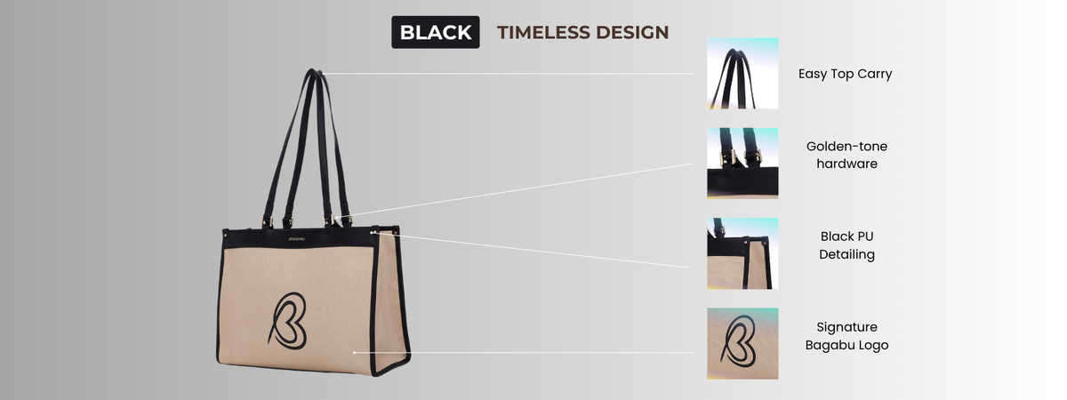 Bagabu Designer-Inspired Linen Fabric Tote (Beige & Black)