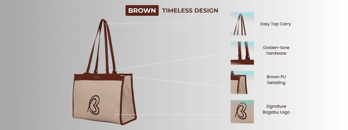 Bagabu Designer-Inspired Linen Fabric Tote (Beige & Brown)
