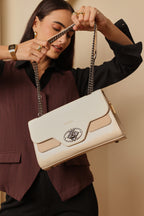 Weave Textured Vegan Leather Premium Handbag (beige)