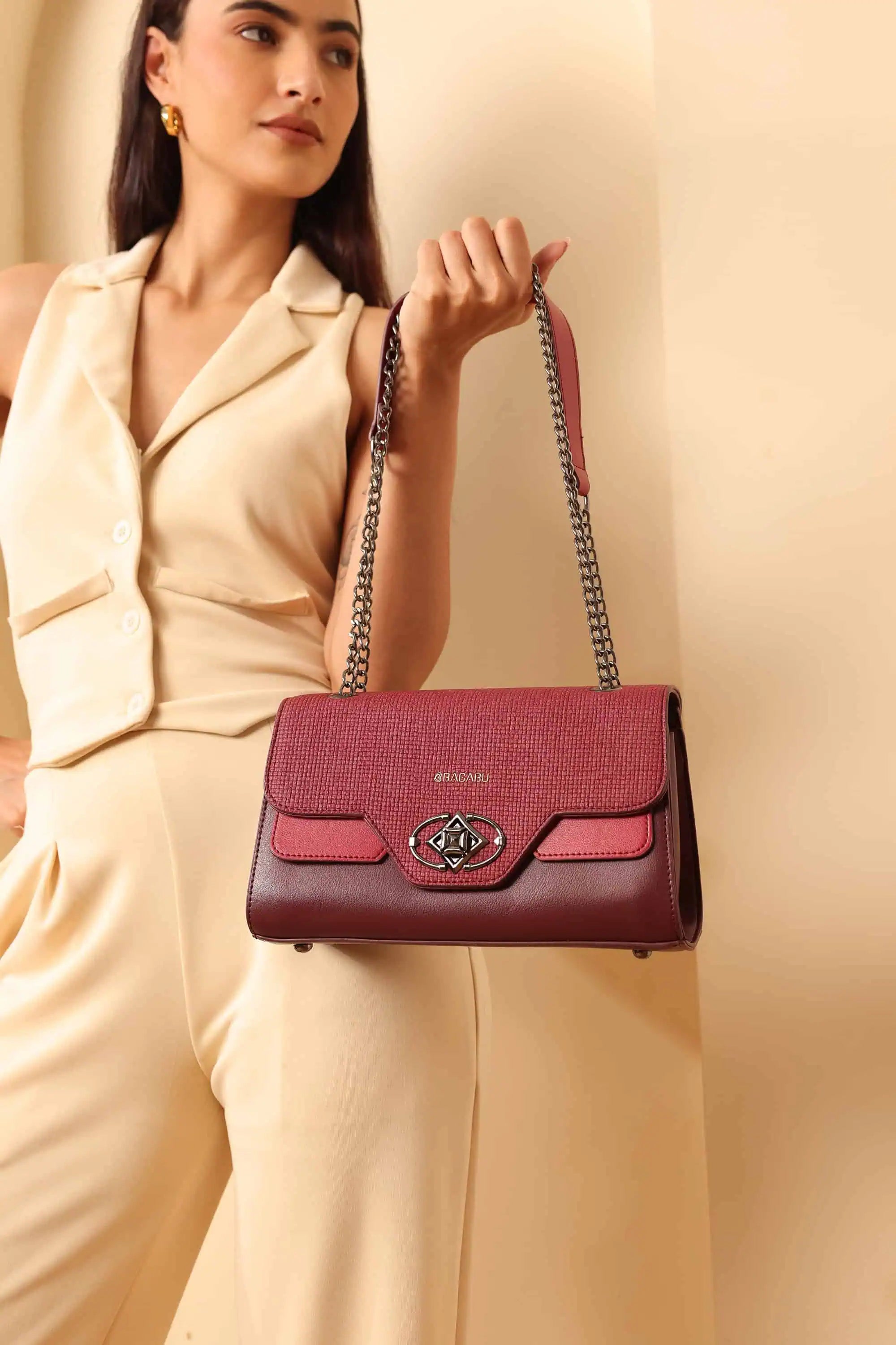 Bagabu Elegance Chain Shoulder Bag for Women (Burgundy)