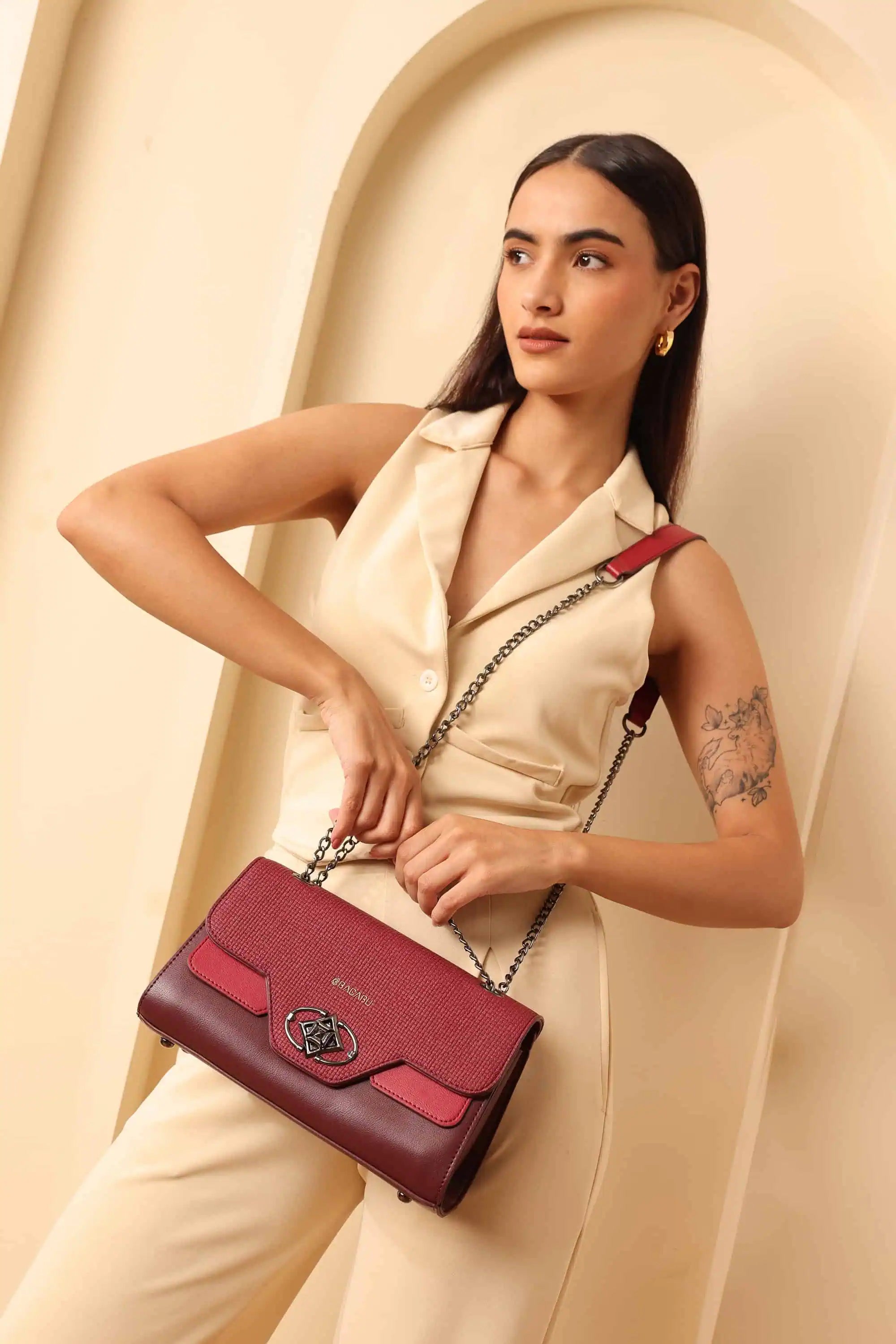 Bagabu Elegance Chain Shoulder Bag for Women (Burgundy)
