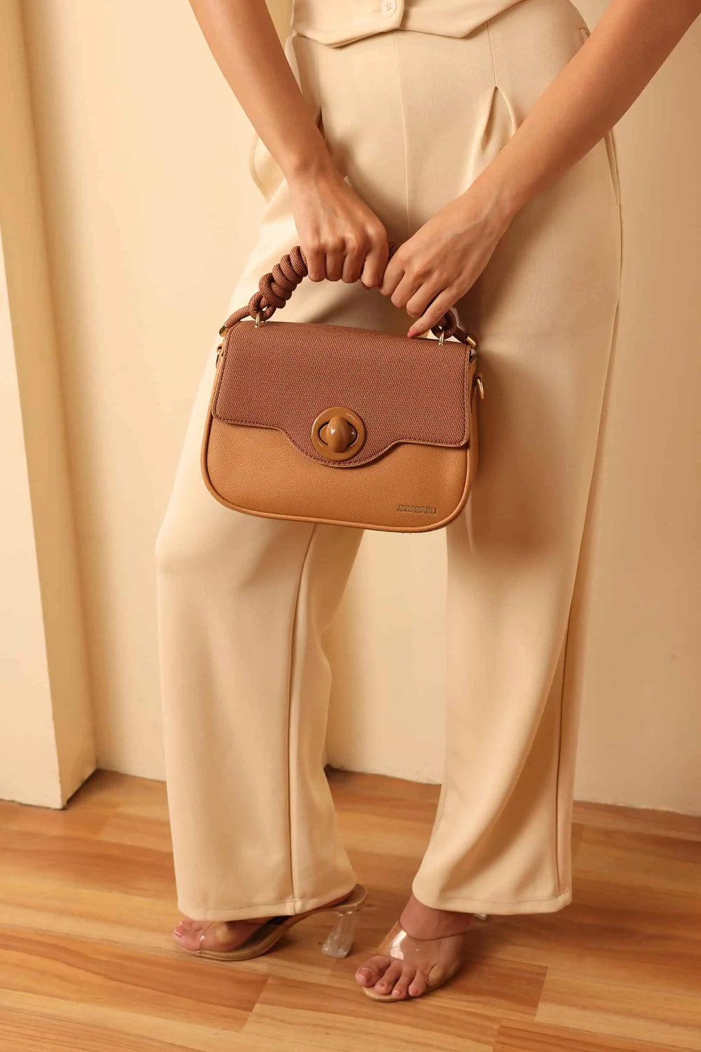 Bagabu Luxe Rope Handle Satchel Bag with Wallet (Khaki)