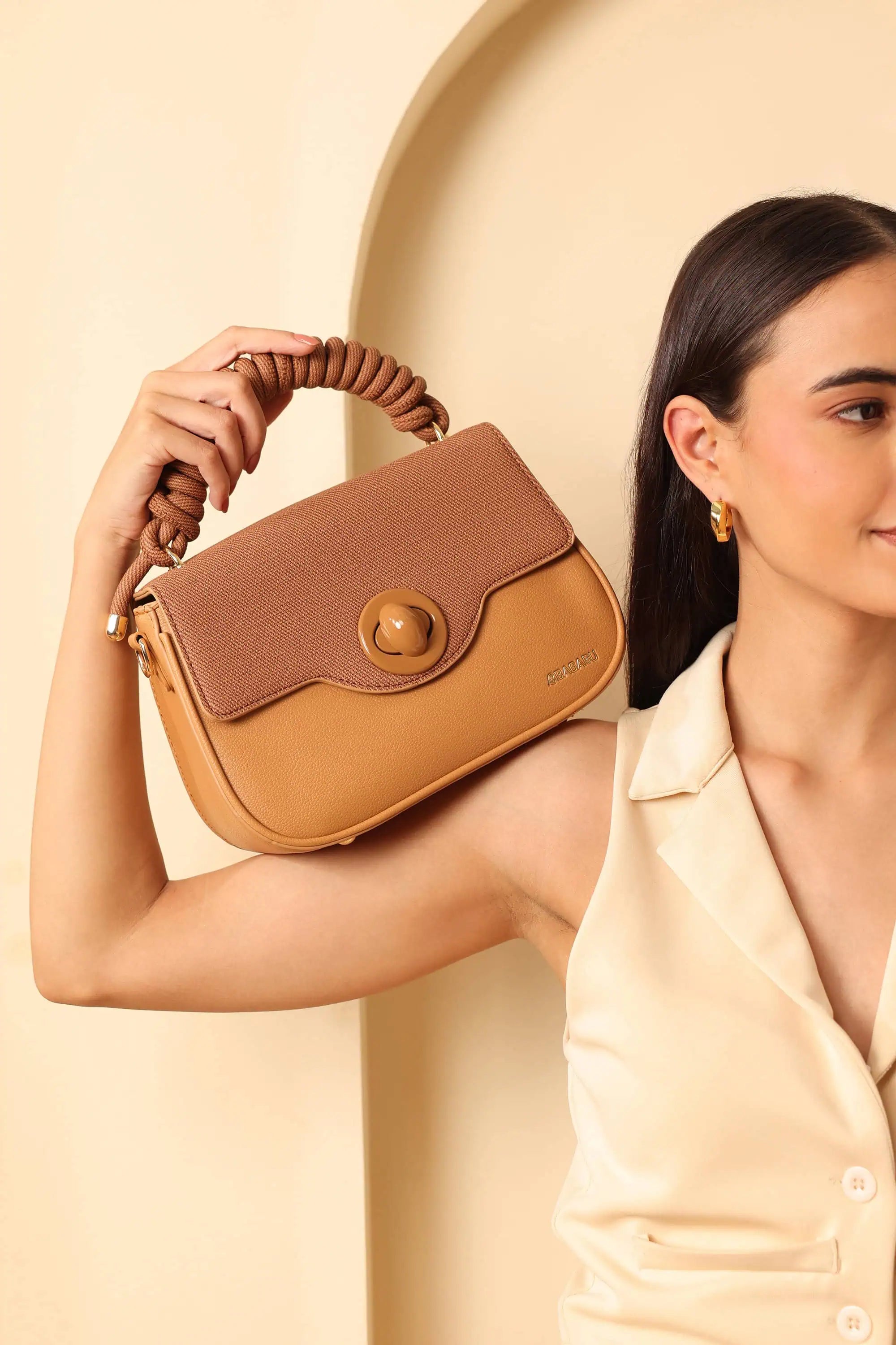 Bagabu Luxe Rope Handle Satchel Bag with Wallet (Khaki)