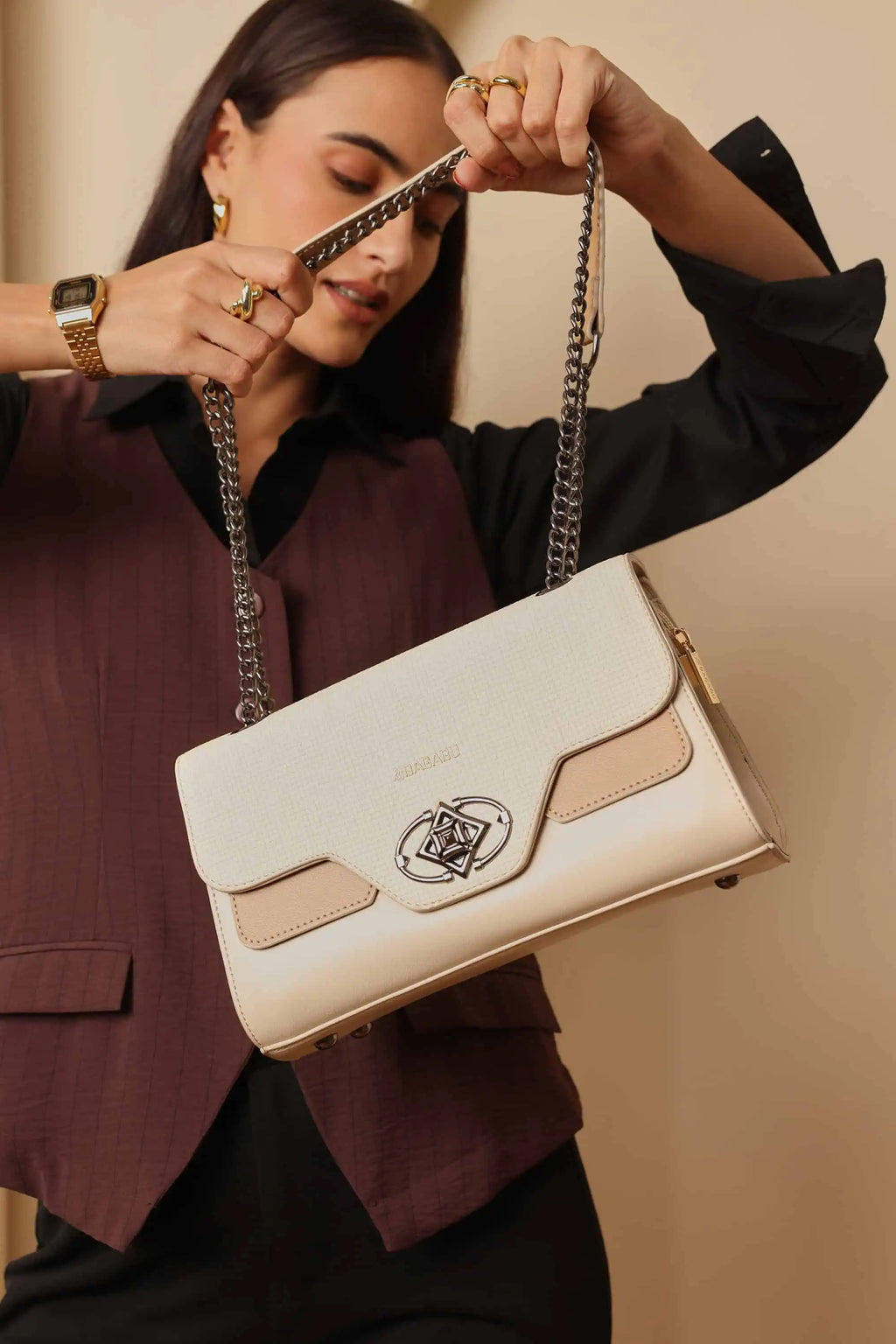 Bagabu Elegance Chain Shoulder Bag for Women (Beige)