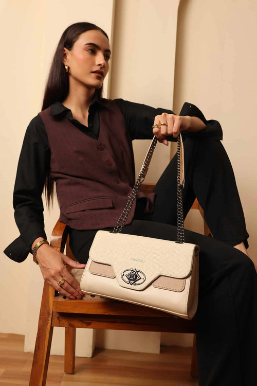 Bagabu Elegance Chain Shoulder Bag for Women (Beige)