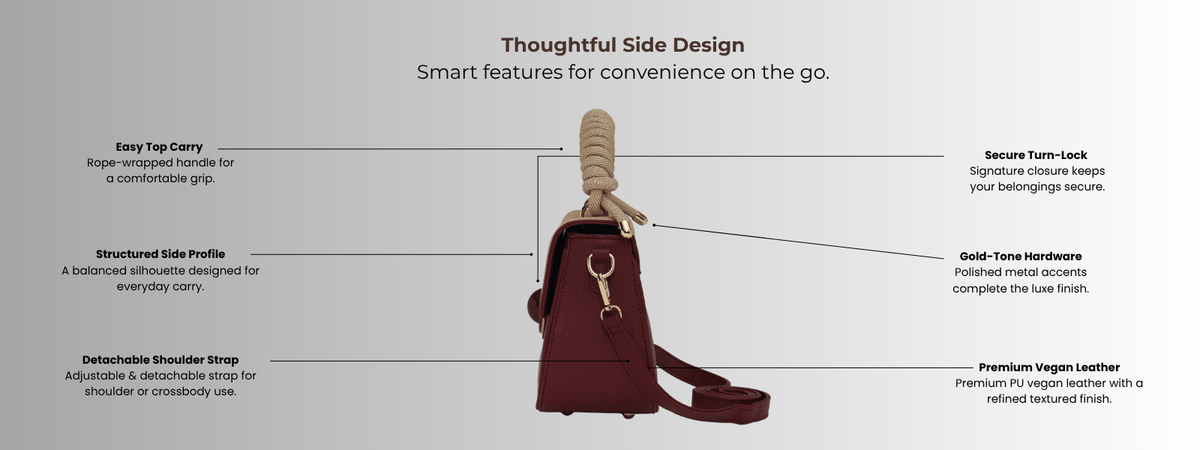 Bagabu Luxe Rope Handle Satchel Bag with Wallet (Burgundy)