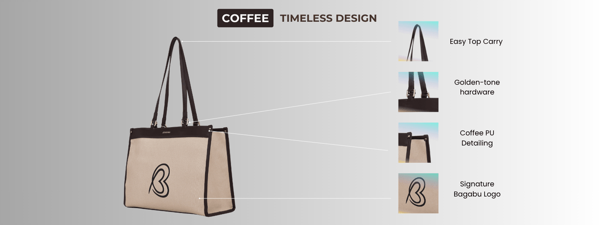 Bagabu Designer-Inspired Linen Fabric Tote (Beige & Coffee)