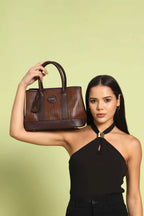 BAGABU Women's Premium Textured Vegan Leather Handbag Set with Wallet & Pouch (Coffee)