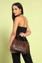 BAGABU Women's Premium Textured Vegan Leather Handbag Set with Wallet & Pouch (Coffee)