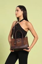 BAGABU Women's Premium Textured Vegan Leather Handbag Set with Wallet & Pouch (Coffee)