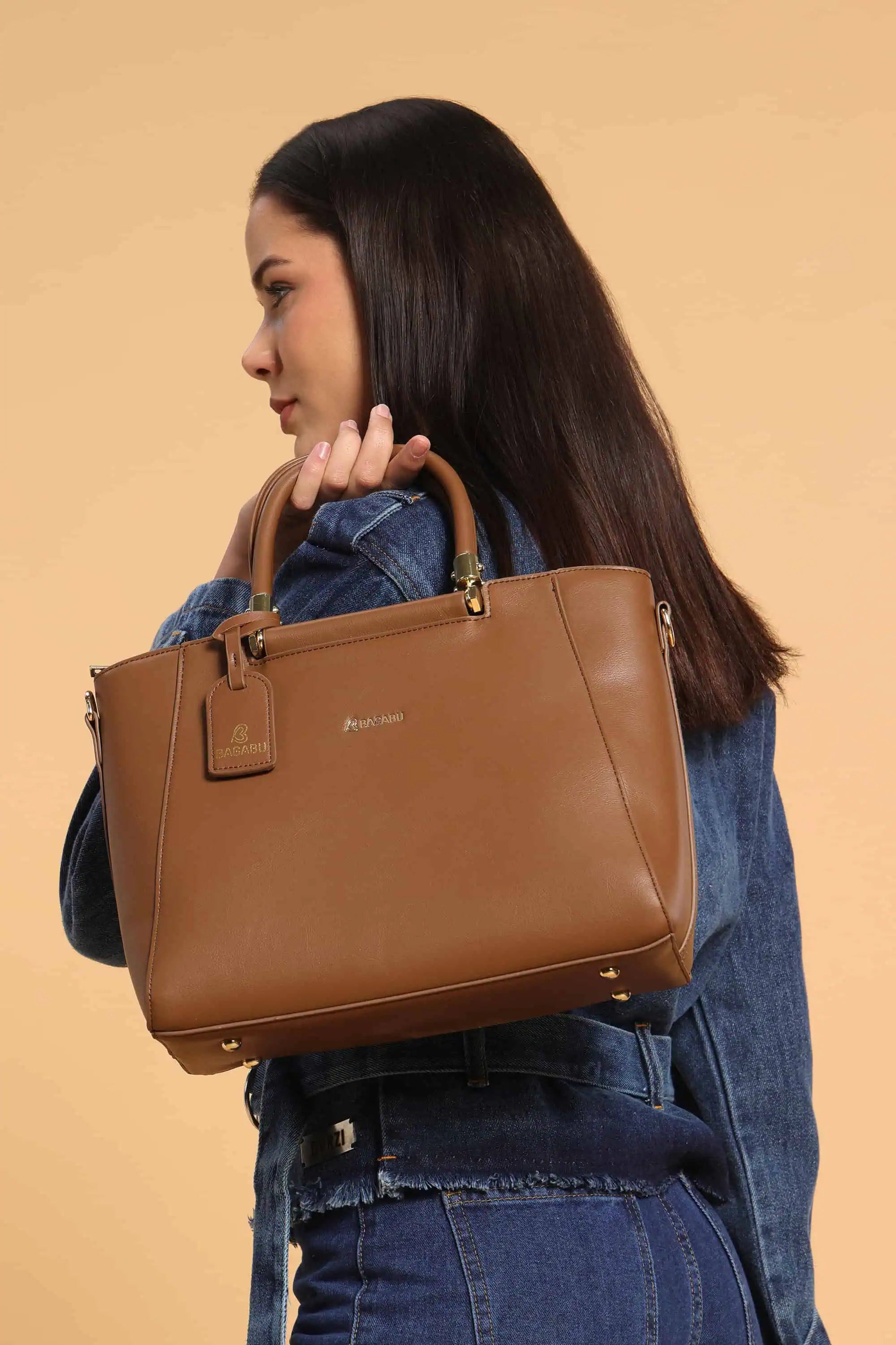 Verona Structured Vegan Leather Work Bag (Brown)