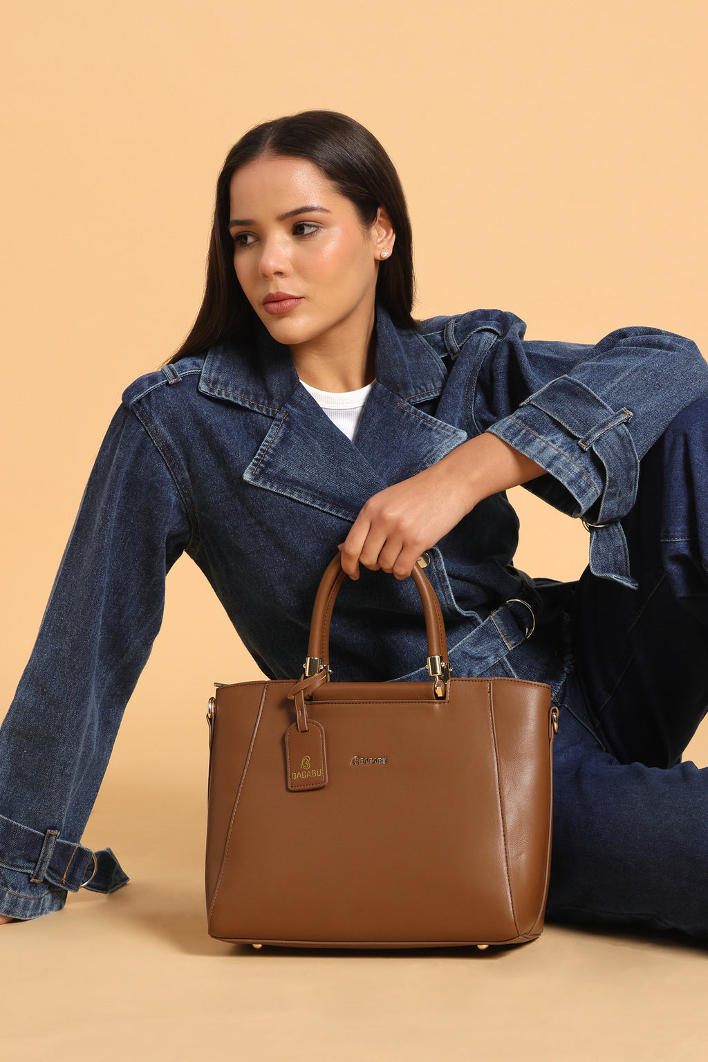Verona Structured Vegan Leather Work Bag (Brown)