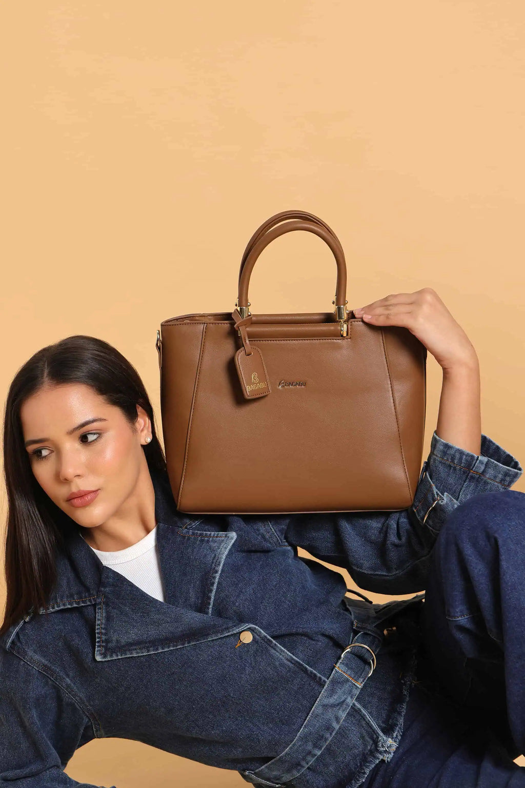 Verona Structured Vegan Leather Work Bag (Brown)
