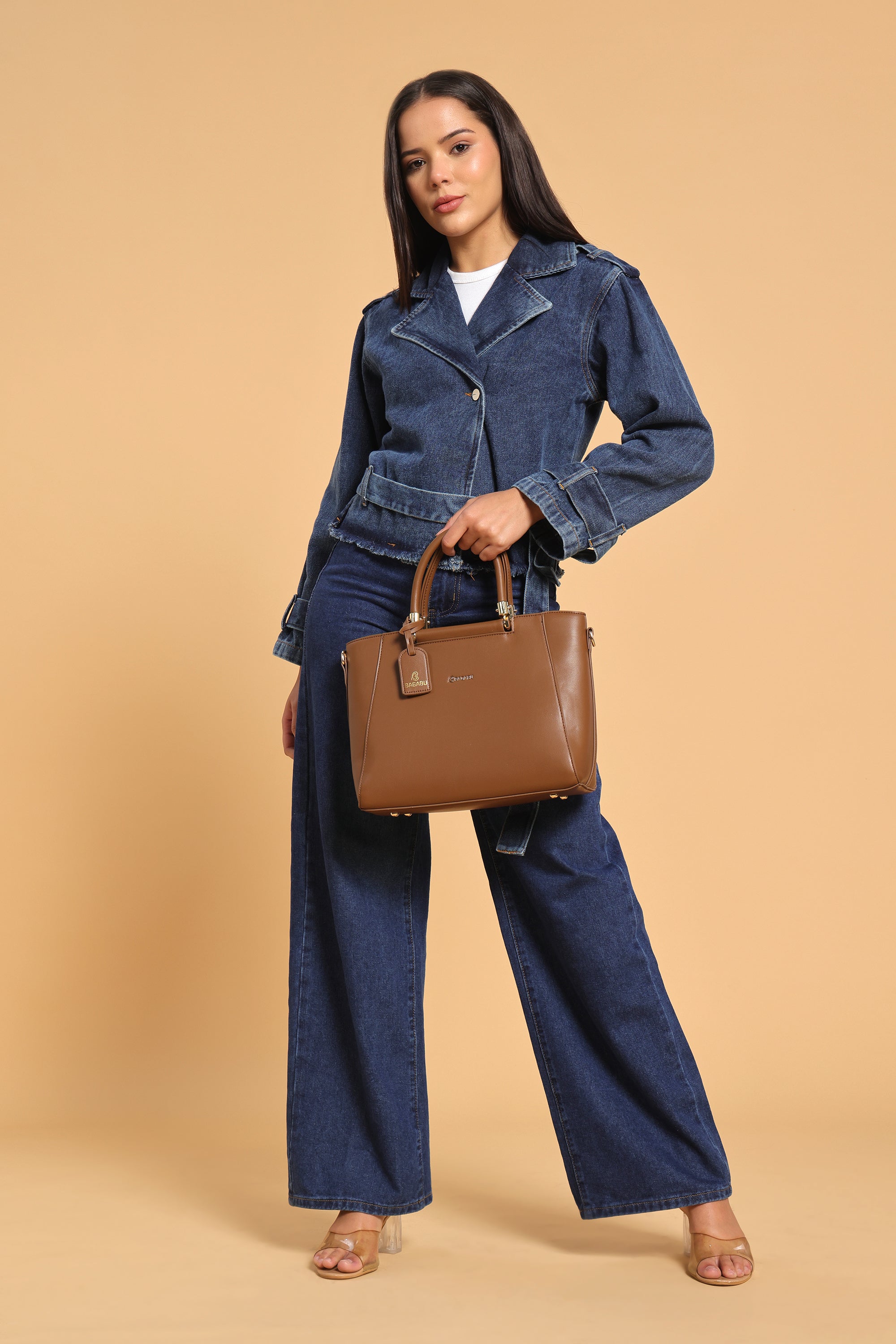 Verona Structured Vegan Leather Work Bag (Brown)