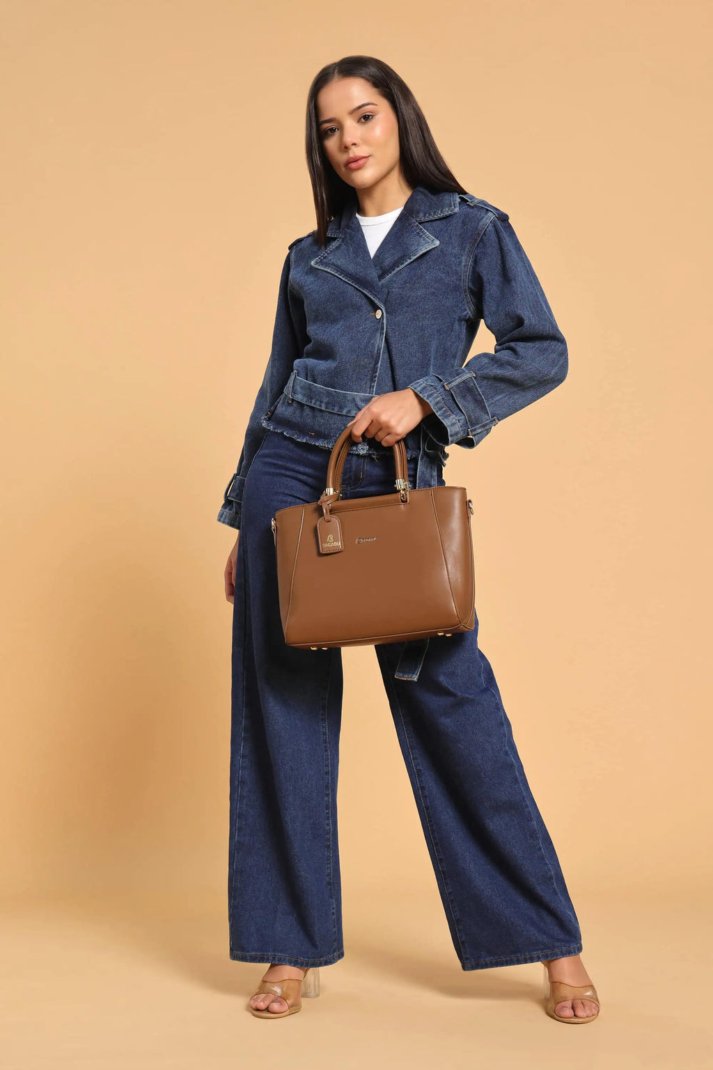 Verona Structured Vegan Leather Work Bag (Brown)