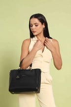 Verona Structured Vegan Leather Work Bag (Black)