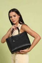 Verona Structured Vegan Leather Work Bag (Black)