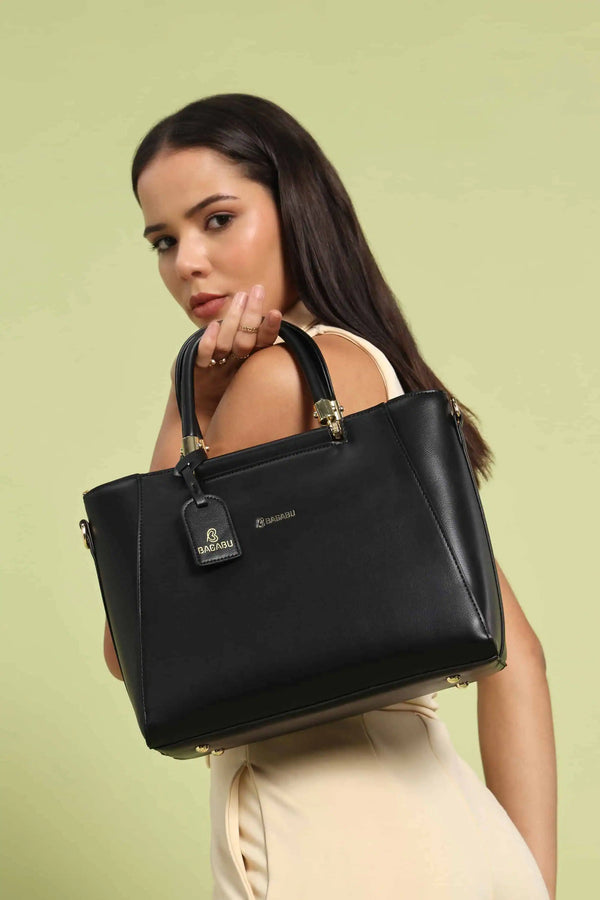 Verona Structured Vegan Leather Work Bag (Black)
