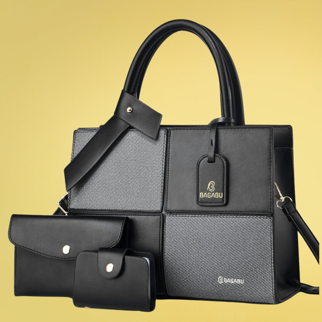 Quadra Luxe Premium Vegan Leather Tote Set (black)