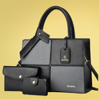 Quadra Luxe Premium Vegan Leather Tote Set (black)
