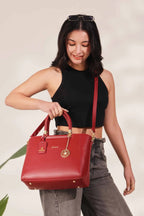 Verona Structured Vegan Leather Work Bag (Red)