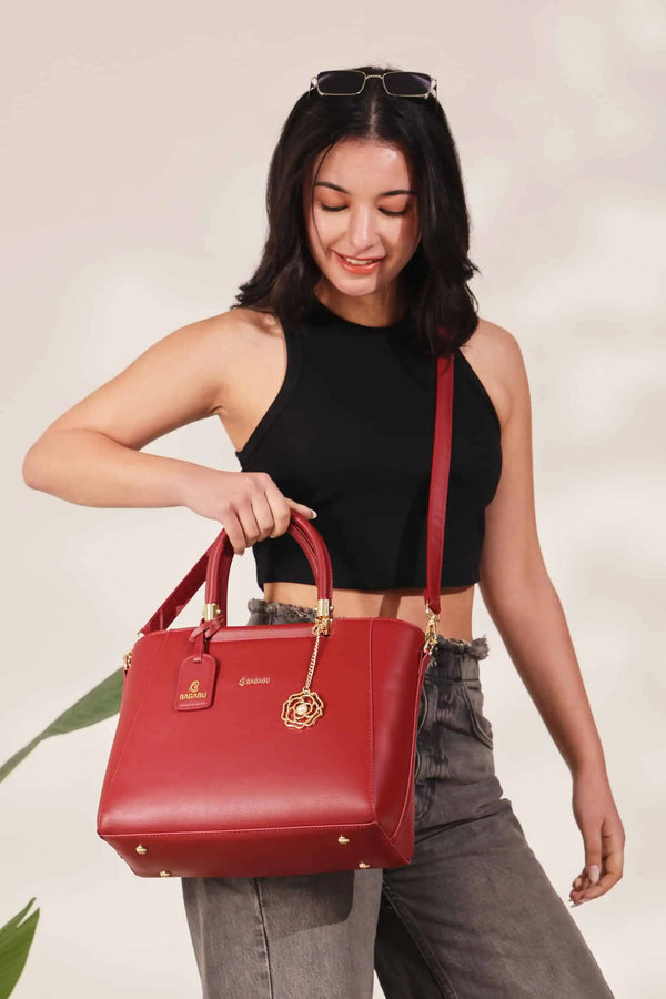 Verona Structured Vegan Leather Work Bag (Red)