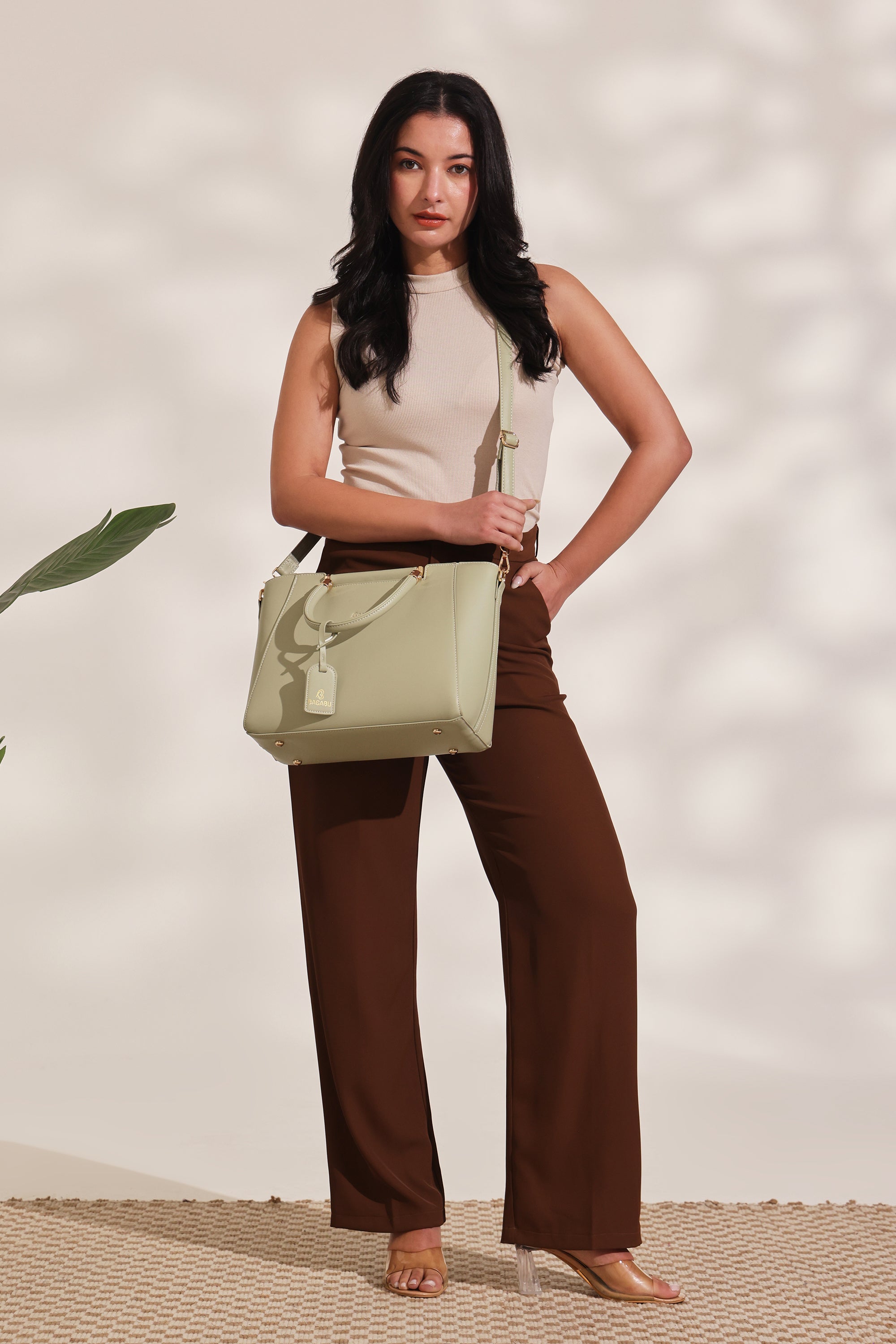 Verona Structured Vegan Leather Work Bag (Pastel Green)