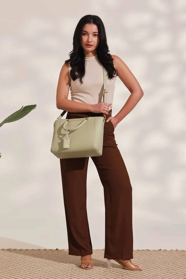Verona Structured Vegan Leather Work Bag (Pastel Green)