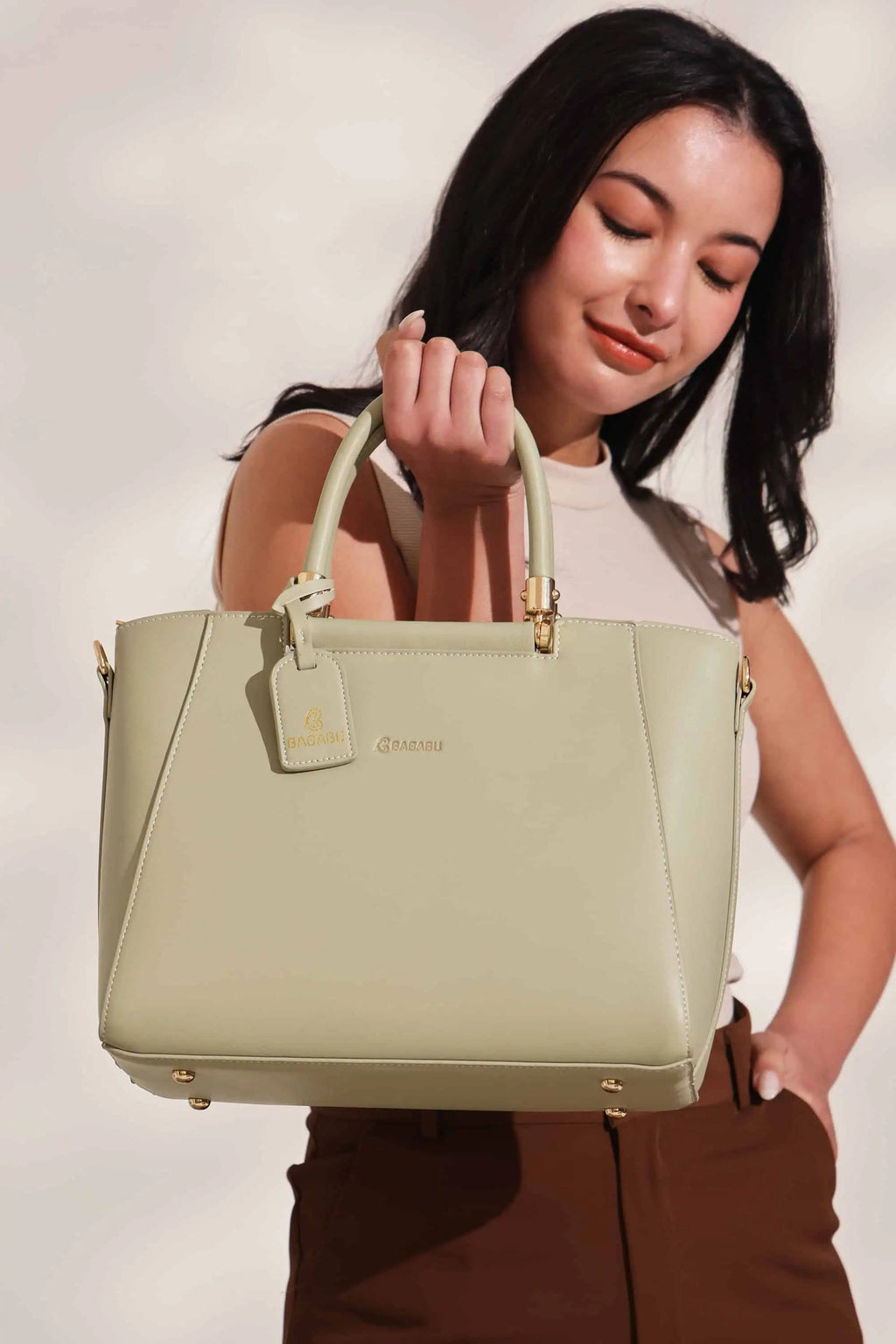 Verona Structured Vegan Leather Work Bag (Pastel Green)