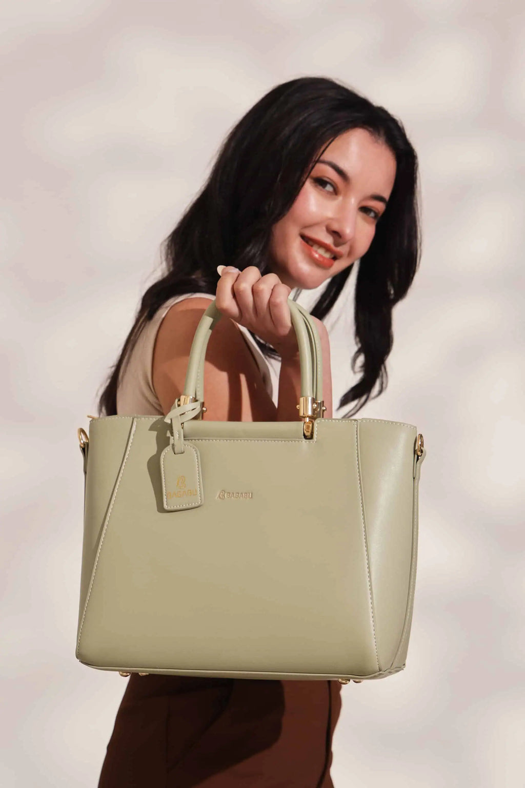 Verona Structured Vegan Leather Work Bag (Pastel Green)