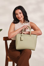 Verona Structured Vegan Leather Work Bag (Pastel Green)