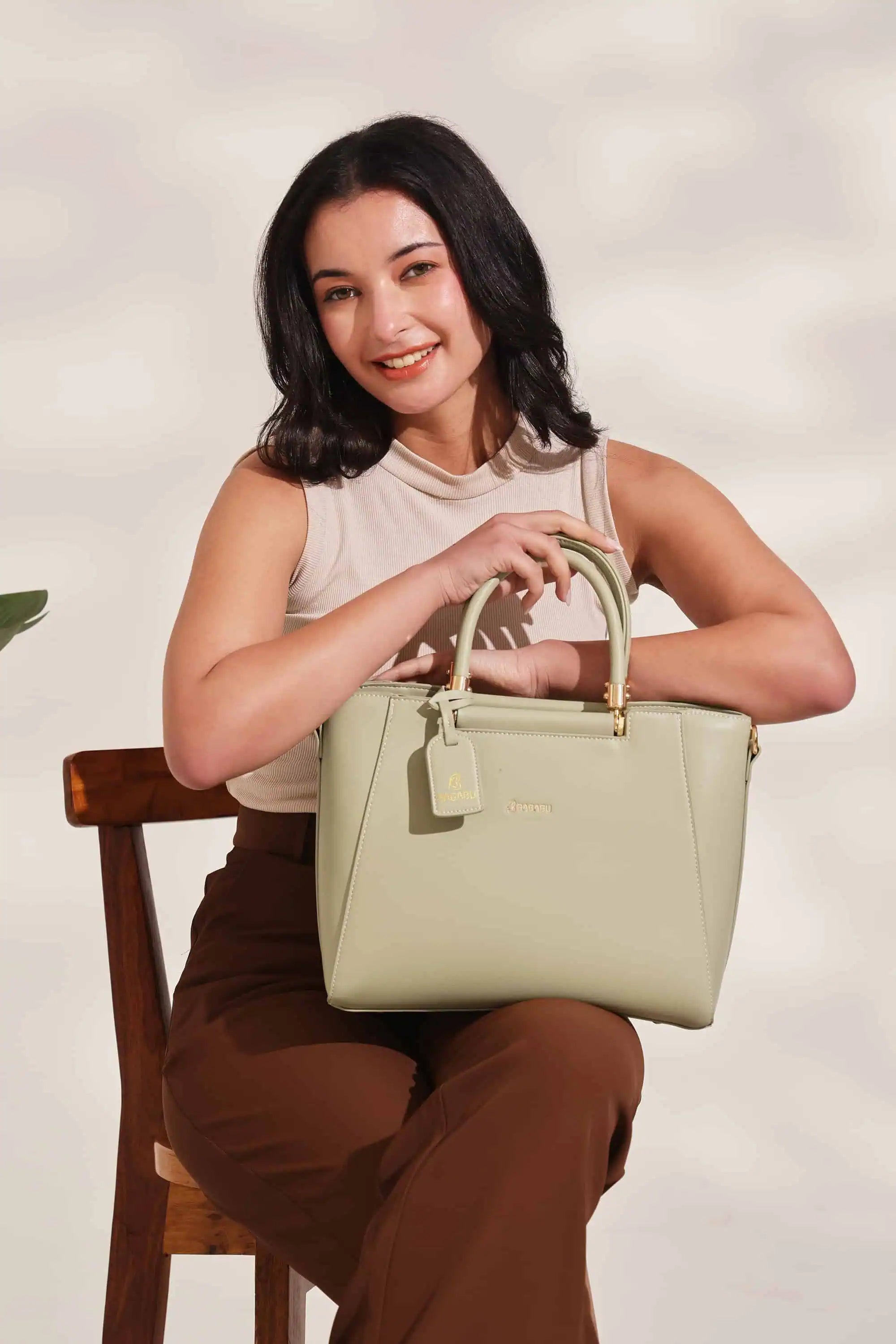 Verona Structured Vegan Leather Work Bag (Pastel Green)