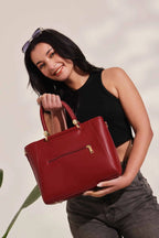 Verona Structured Vegan Leather Work Bag (Red)