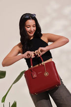 Verona Structured Vegan Leather Work Bag (Red)