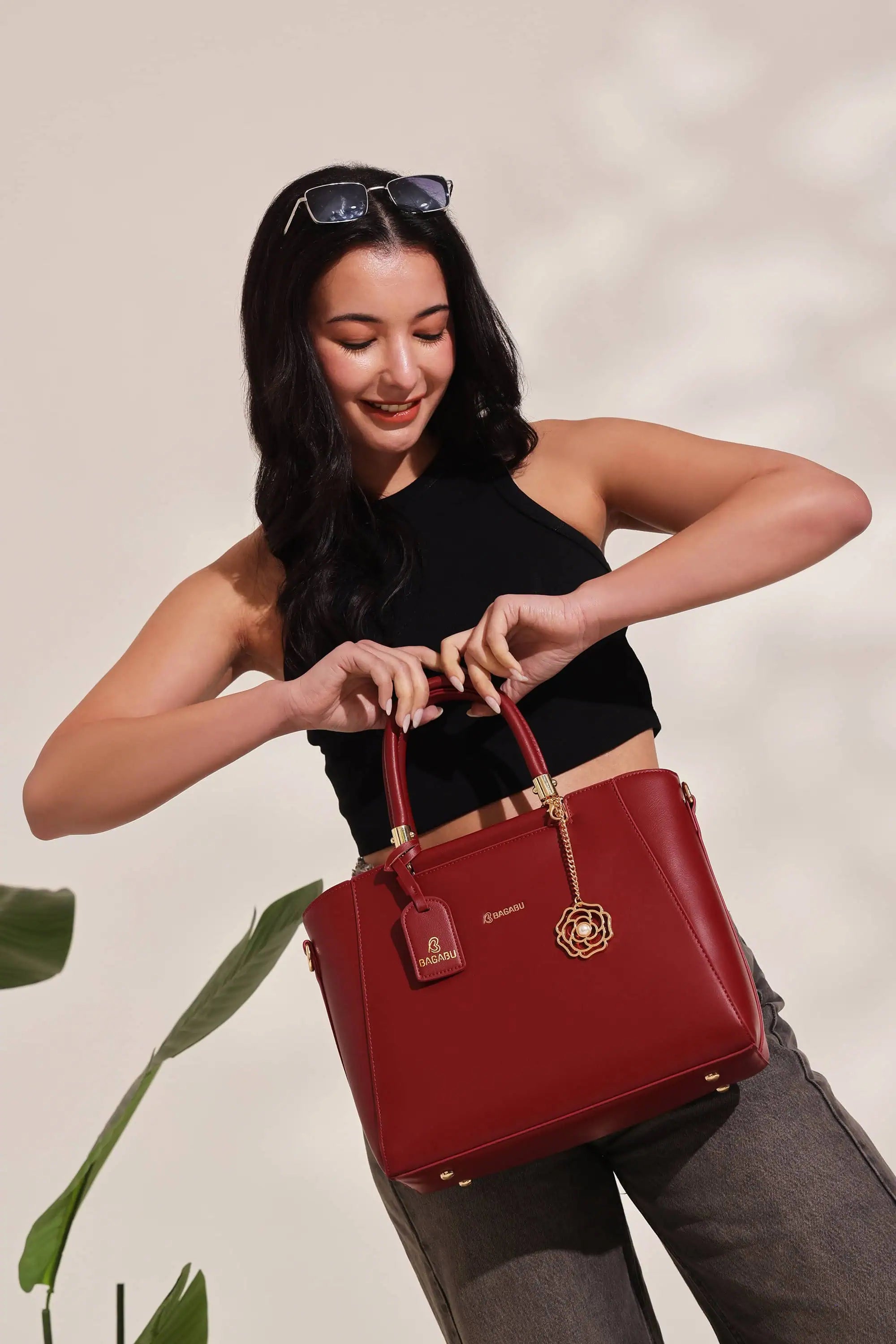 Verona Structured Vegan Leather Work Bag (Red)