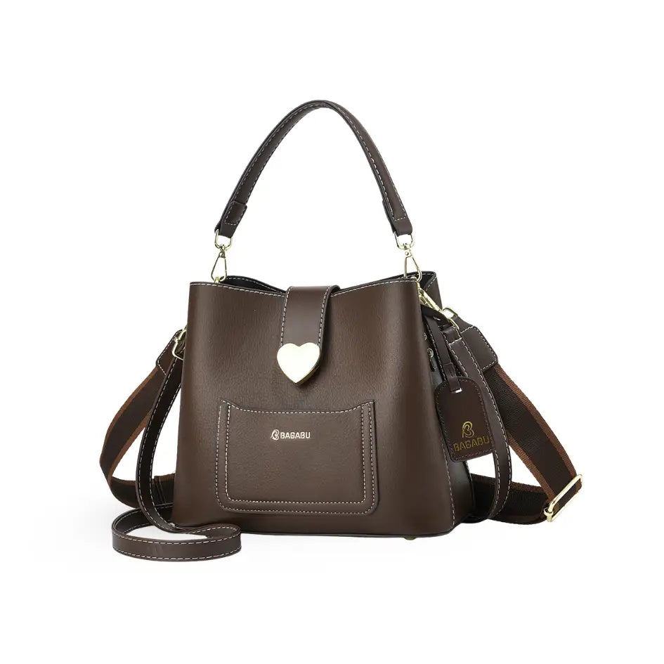 The Heart Locked Dual-Strap Handbag (Brown)