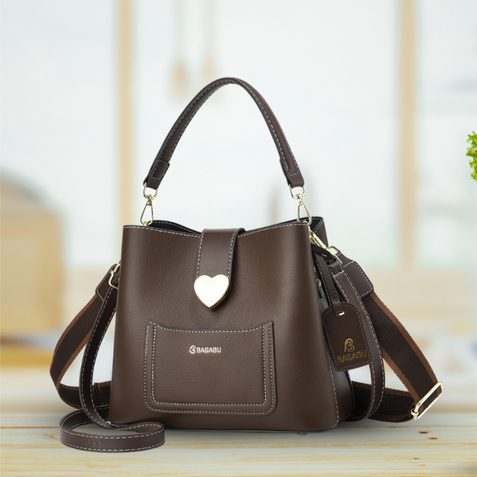 The Heart Locked Dual-Strap Handbag (Brown)