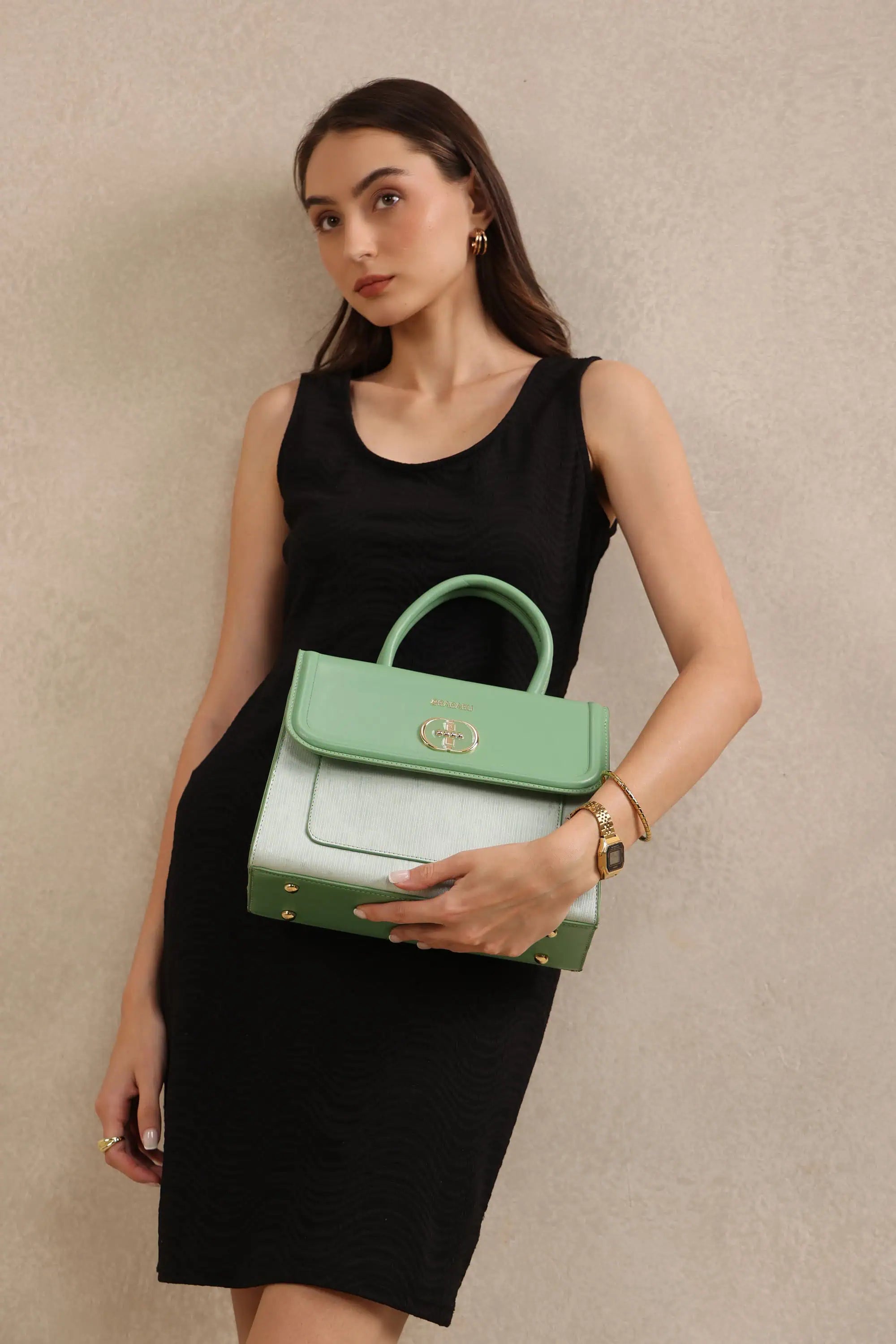 Bagabu Elegant Knitted Fabric Satchel Handbag  ( Saga Green)