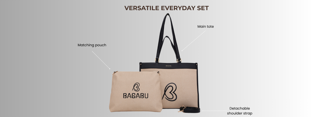 Bagabu Designer-Inspired Linen Fabric Tote (Beige & Black)
