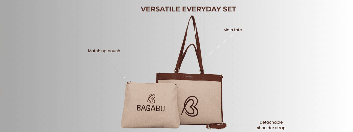 Bagabu Designer-Inspired Linen Fabric Tote (Beige & Brown)