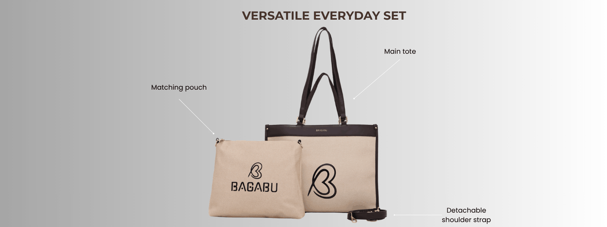 Bagabu Designer-Inspired Linen Fabric Tote (Beige & Coffee)