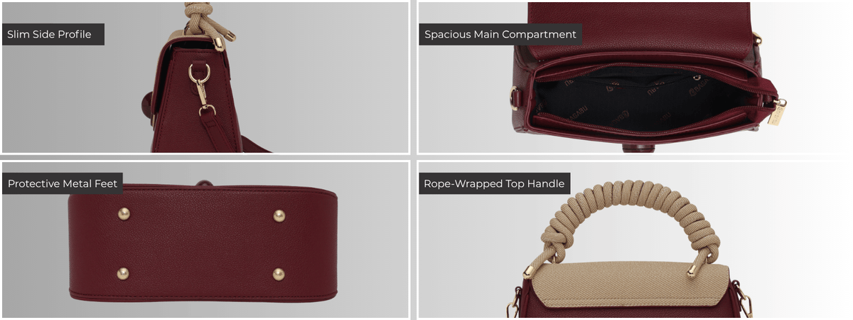 Bagabu Luxe Rope Handle Satchel Bag with Wallet (Burgundy)