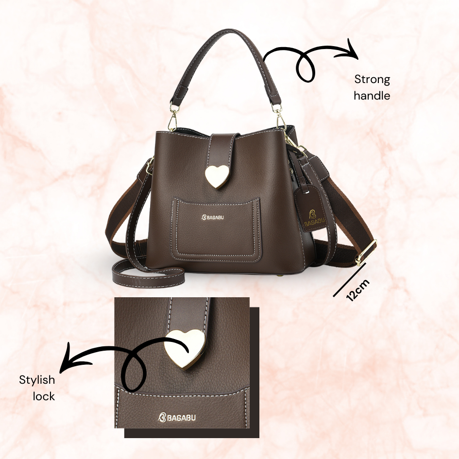 The Heart Locked Dual-Strap Handbag (Brown)