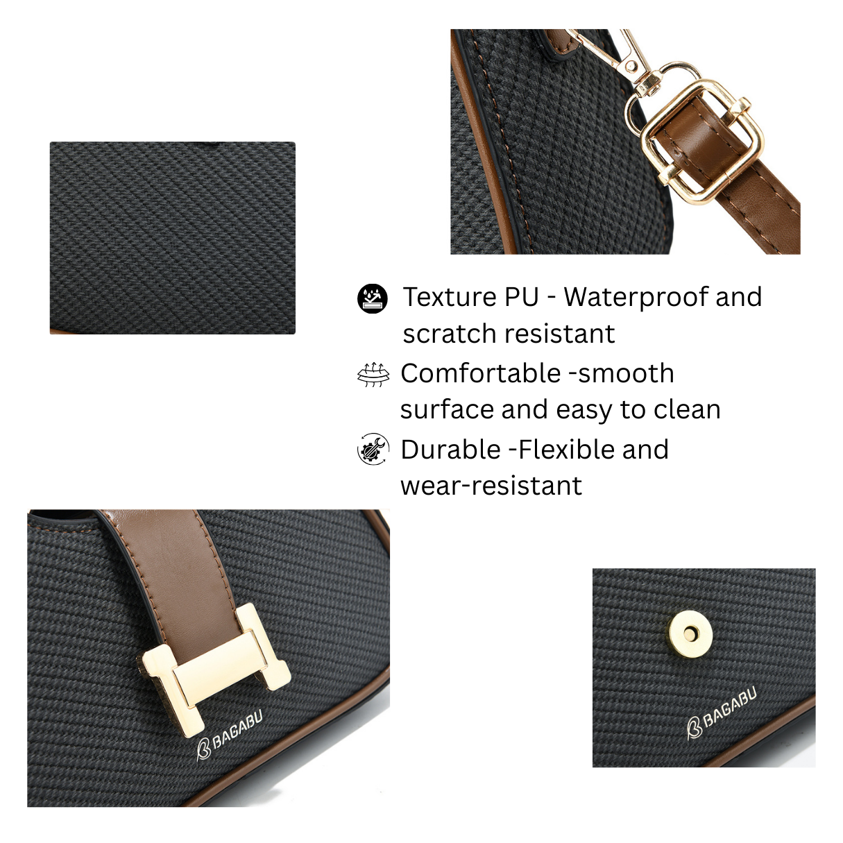 Amor Vegan Leather Shoulder Bag (Black)