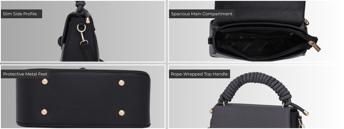 Bagabu Luxe Rope Handle Satchel Bag with Wallet (Black)