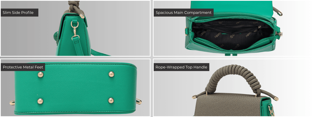 Bagabu Luxe Rope Handle Satchel Bag with Wallet (Green)
