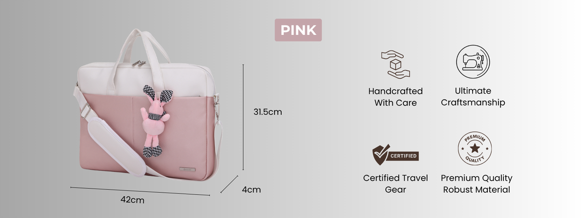 Bagabu Professional Laptop Tote Bag for Men & Women (Pink & White)