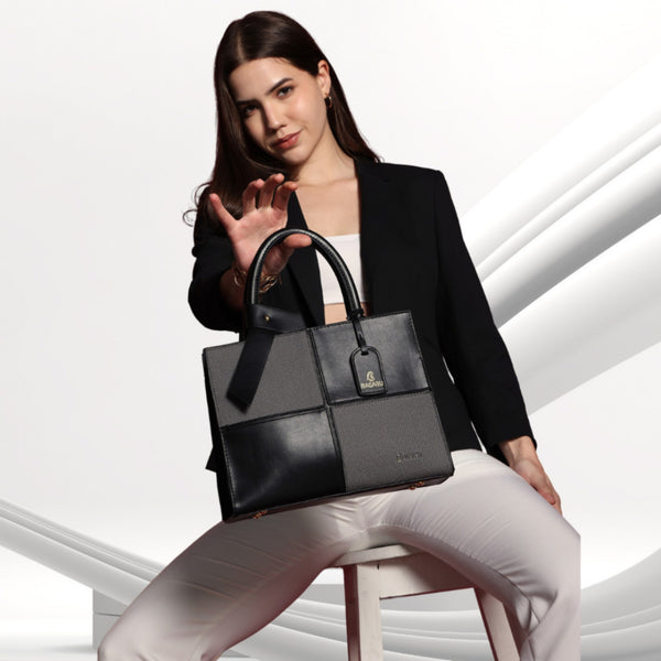 Quadra Luxe Premium Vegan Leather Tote Set (black)