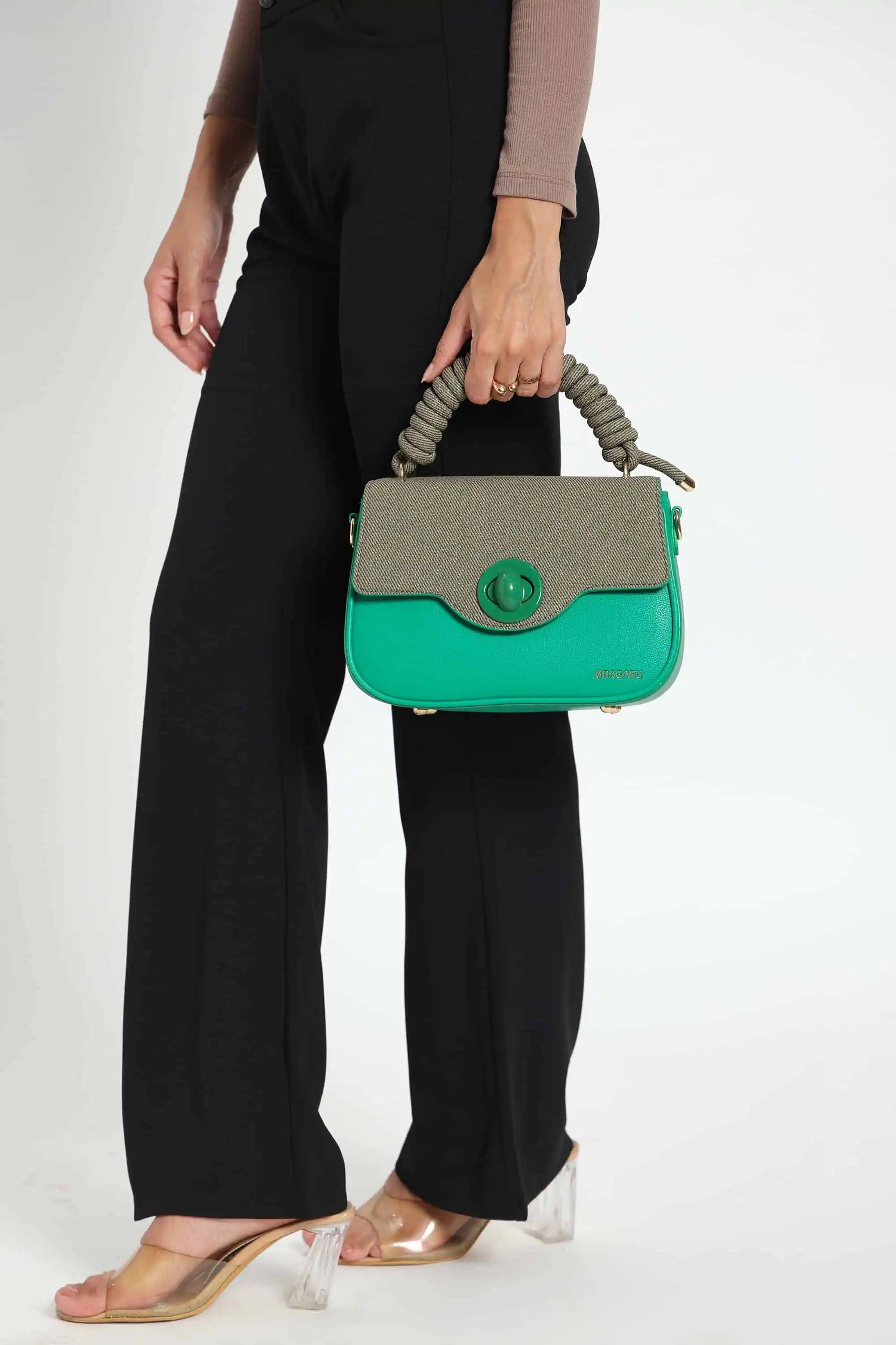 Bagabu Luxe Rope Handle Satchel Bag with Wallet (Green)