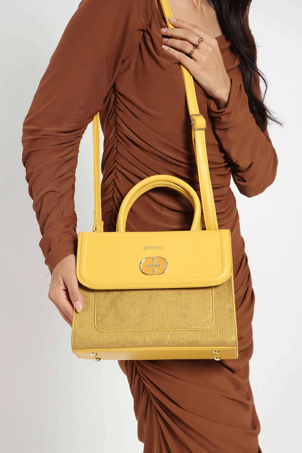 Bagabu Elegant Knitted Fabric Satchel Handbag (yellow)